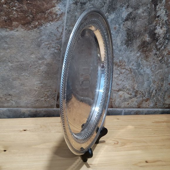 VTG International Silver Round Metal Platter Chased Reticulated Detail - Picture 8 of 13